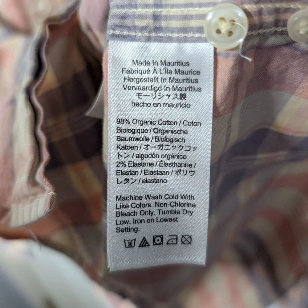 J. Crew Mens Shirt Plaid Secret Wash Slim Organic Cotton Size Small Pink Purple